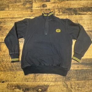 P Miller Quarter Zip Sweatshirt Pullover Ribbed Trim Black Gold‎ Mens M
